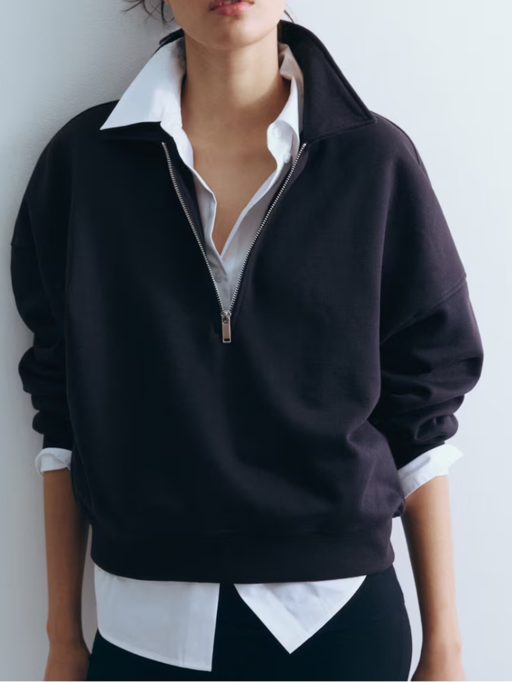 H&M Navy Half Zip-Front Collared Sweatshirt S